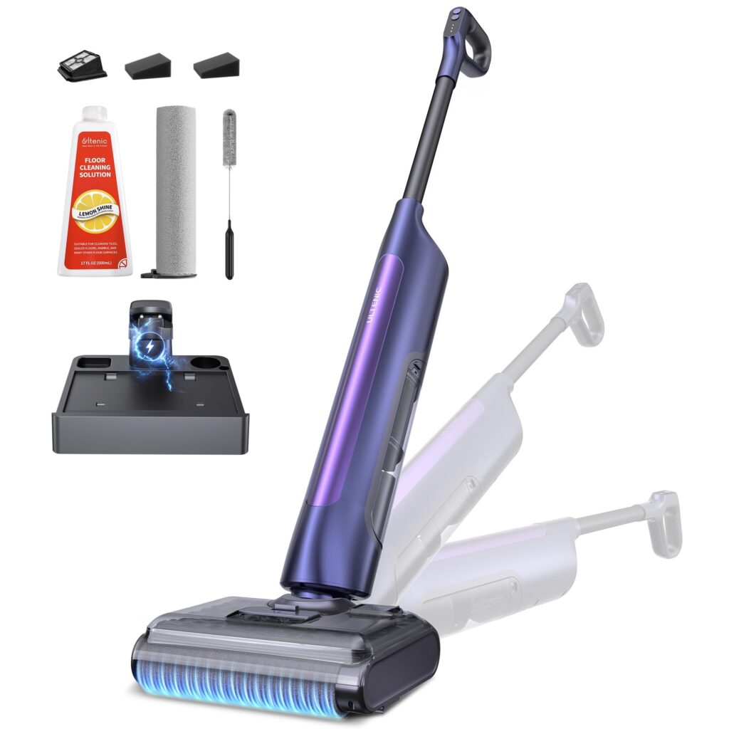 Ultenic AC1 Triflex Aspirapolvere Lavapavimenti Senza Fili | 3-in-1 Aspira-Lava-Auto-Pulisce, Design Piatto 180° per Spazi Bassi e Bordi 0 mm, Perfetto Sotto Divani, Letti, Angoli