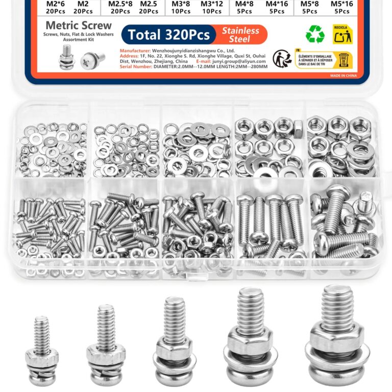 Kit Assortito di 320 Pezzi in Acciaio Inox M2 M2.5 M3 M4 M5, Viti, Dadi e Rondelle Antiruggine, Set di Ferramenta Metrica per Riparazioni Fai-da-Te