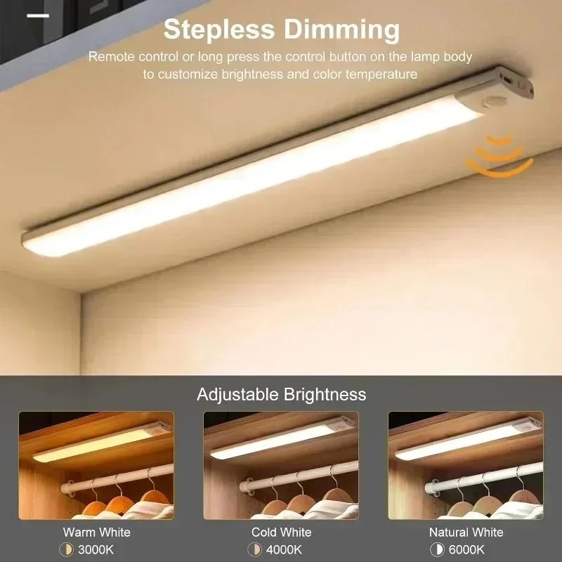 Sensore di movimento Luce notturna Lampada wireless ricaricabile USB sotto le luci a LED dell'armadio per l'illuminazione dell'armadio della camera da letto dell'armadio da cucina