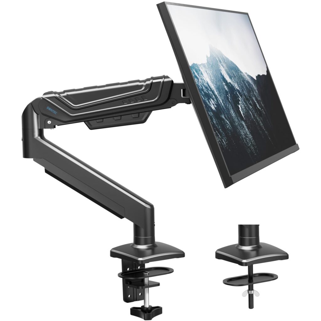 BONTEC Braccio Monitor a Gas da Scrivania per Schermi 15-34", Fino a 12 kg | VESA 75x75/100x100, inclinazione, rotazione, altezza regolabile, staffa stabile con gestione cavi