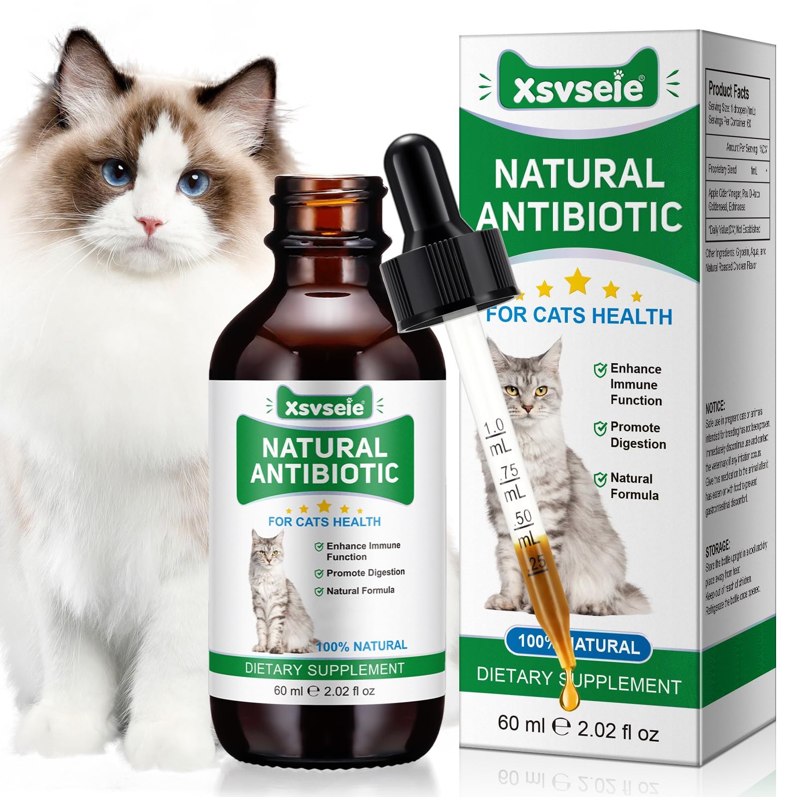Antibiotici per gatti, Antibiotici naturali per gatti, Antibiotics for Cats, Cat Antibiotics, Supporto Alle Difese Immunitarie E Alle Allergie Dei Gatti,60ML