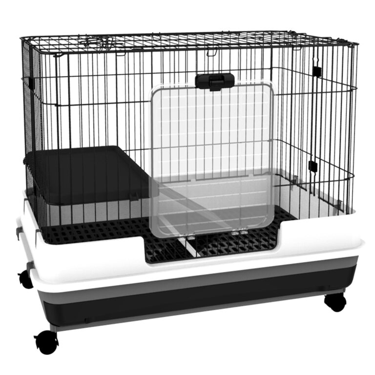 PawHut Gabbietta per Conigli Porcellini d'India 2 Porte 81.2x52.7x70cm Nero | in Metallo, Vassoio Estraibile
