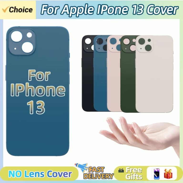 Vetro posteriore per iPhone 13, cover posteriore in vetro, ricambio rapido, cover batteria, vetro posteriore con foro grande, senza lente.