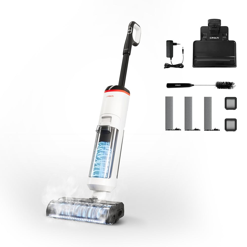 Polti Rollysteam WD50C Cordless, Lavapavimenti e Aspirapolvere | con Funzione Vapore, Potenza 450 W, Aspira, Lava, Igienizza anche Contemporaneamente, Senza Filo, Auto Pulizia, Bi…