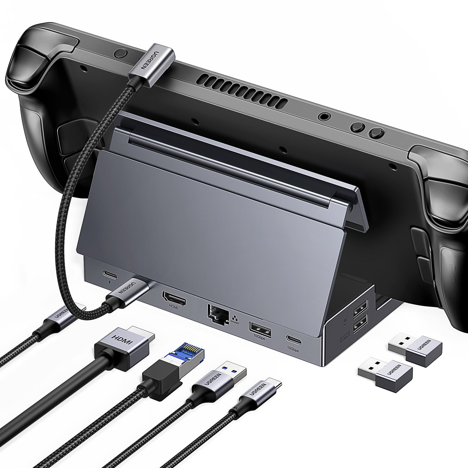 UGREEN 9 in 1 Docking Station e Supporto per Console Portatili da Gioco | HDMI 4K 60Hz, RJ45 1GbE, 10Gbps, PD 100W, Lettore di Schede SD TF, Compatibile con Steam Deck, ROG Xbox A…