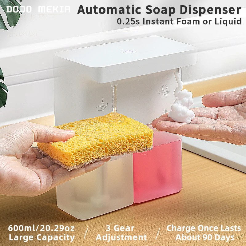 Nuovo sensore automatico di liquido per lavastoviglie da cucina a doppia testa in schiuma gel disinfettante per le mani dispenser di sapone appeso a parete