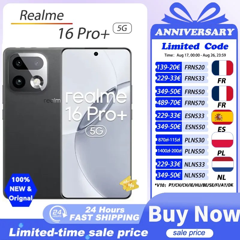realme 16 Pro Plus 5G Smartphone realme 16 Pro+ Fotocamera OIS da 200MP Snapdragon 7 Gen 4 Schermo AMOLED curvo da 6,8'' a 144Hz Batteria da 7000mAh