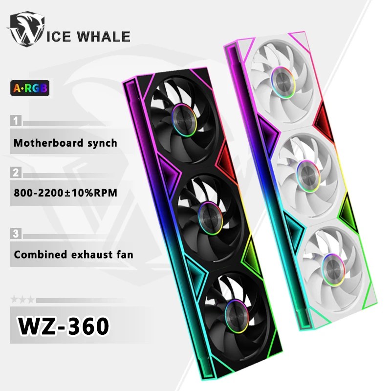 Ventola per Case PC ICE Whale WZ-120/240/360 ARGB con Sincronizzazione Scheda Madre, Struttura Combinata, Ventola di Raffreddamento a Scarico Freddo