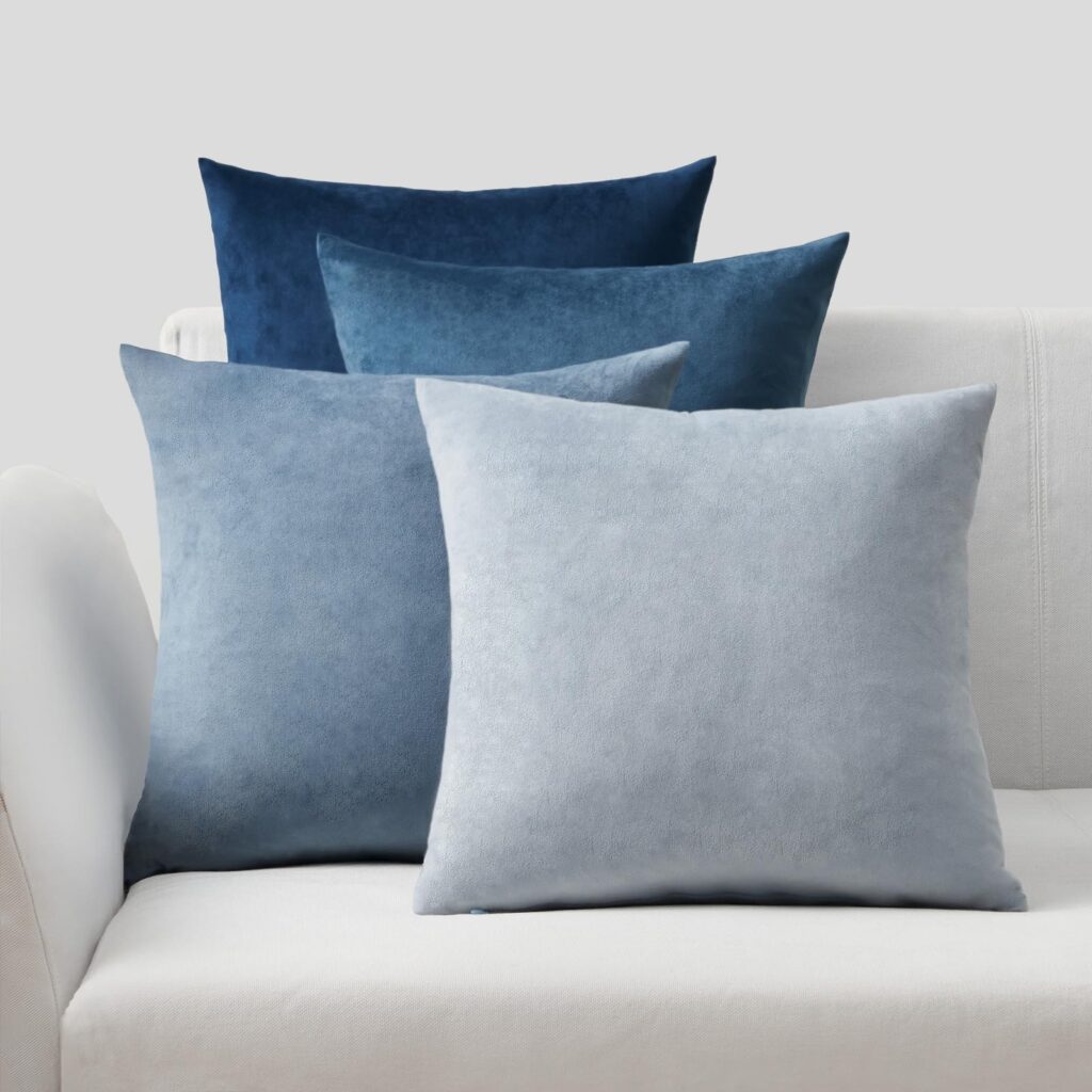 Topfinel 4 Pezzi Copricuscini Divano 50x50 Decorativo Casa Giallo Velluto per Cucina Sedia Soggiorno Letto Giardino Camera da Letto Serie Moderna Blu