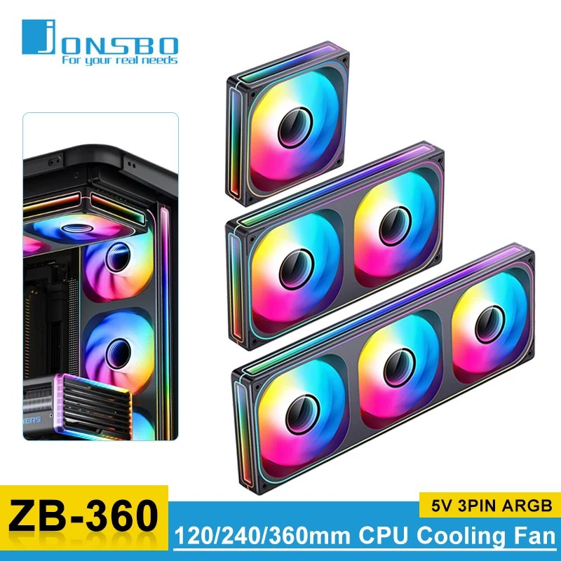 Jonsbo ZB-120/240/360 Ventola per case del computer 5V ARGB 120mm Ventola di raffreddamento CPU raffreddata ad acqua PWM ZB-360BR Kit ventola avanti/indietro