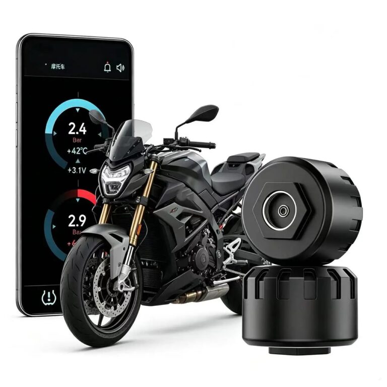 Sensore di Pressione Pneumatici Esterno Bluetooth 5.0 per Moto, Impermeabile IP67, Monitoraggio in Tempo Reale con App, Allarme Universale per Motociclette