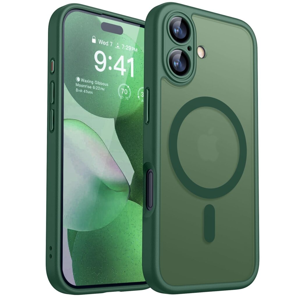 CANSHN Cover Magnetica per iPhone 17(6,3 Pollici), Compatibile con MagSafe, [Protezione Completa Della Fotocamera], Custodia Traslucida Opaca Protettiva Sottile Antiurto,Verde Pro…