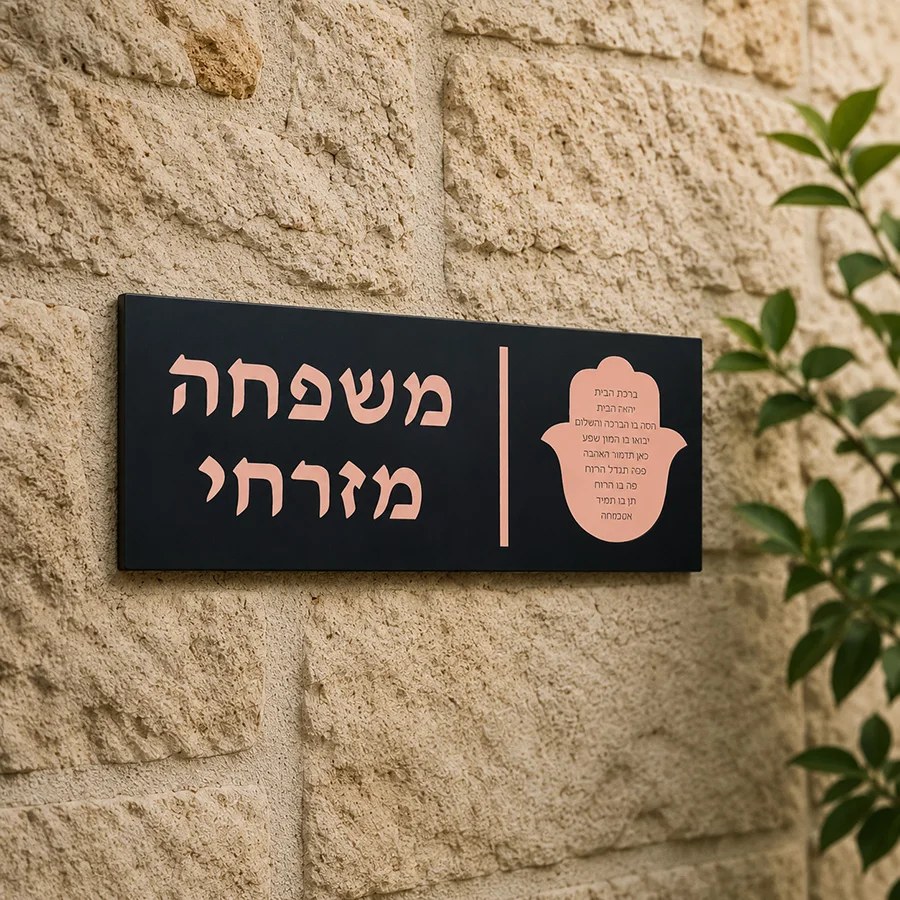 Targa Personalizzata per Porta con Hamsa in Ebraico, Insegna con Nome in Acrilico a Specchio, Decorazione da Parete per Ingresso Casa Ebraica