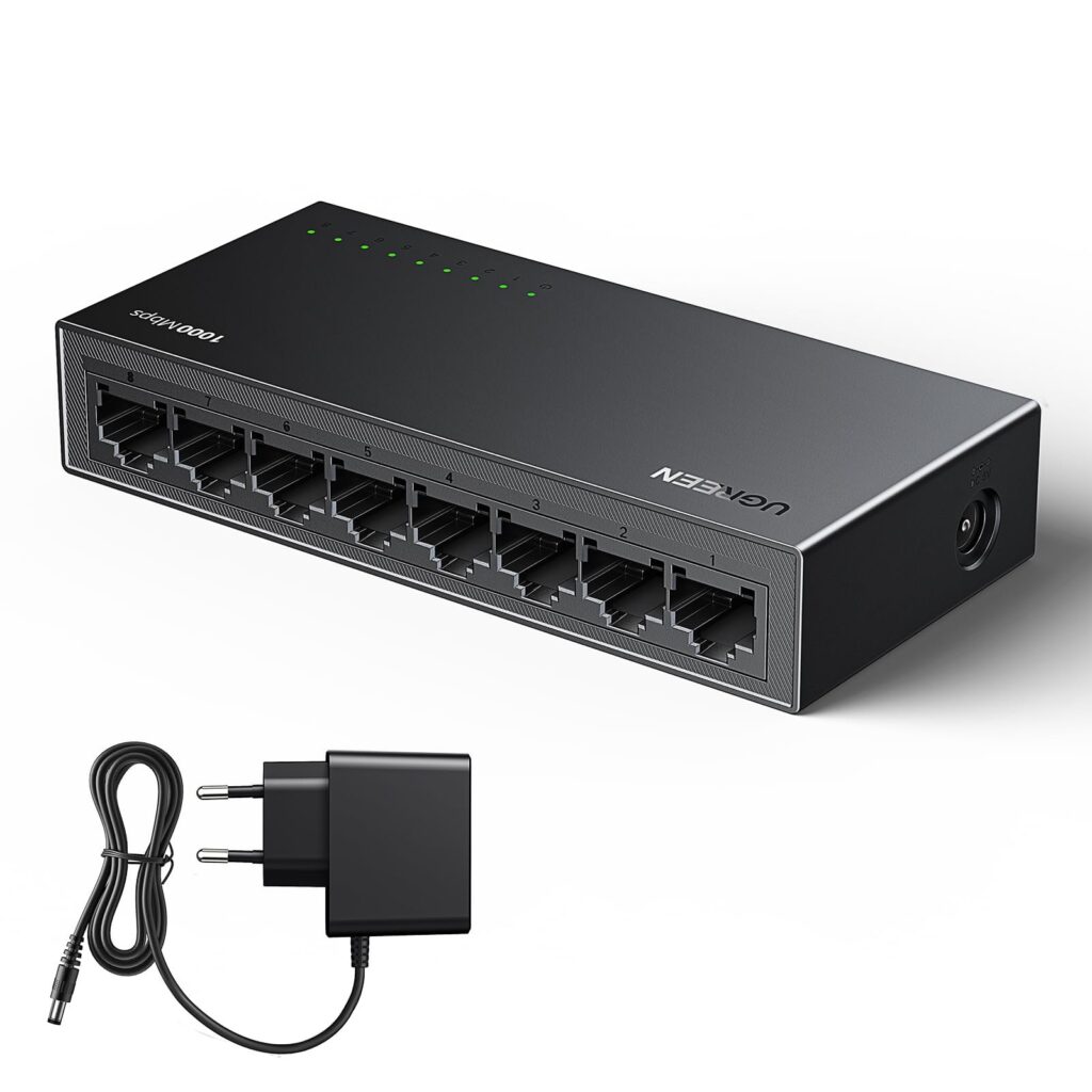 UGREEN Switch di Rete Ethernet 8 Porte Velocità 10/100/1000 Mbps | Splitter Gigabit Lan Regolazione Duplex Plug and Play, Hub RJ45 per TV/Laptop/Router/Monitor