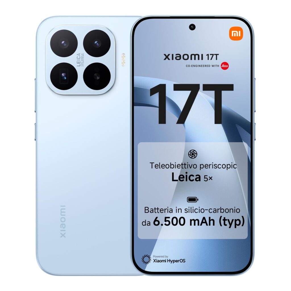 Xiaomi 17T, Smartphone 12+256GB, Blue, Teleobiettivo Leica 5x | Display Eye-Care da 6,59" 120Hz, Batteria da 6500mAh (typ), 67W HyperCharge, MediaTek Dimensity 8500
