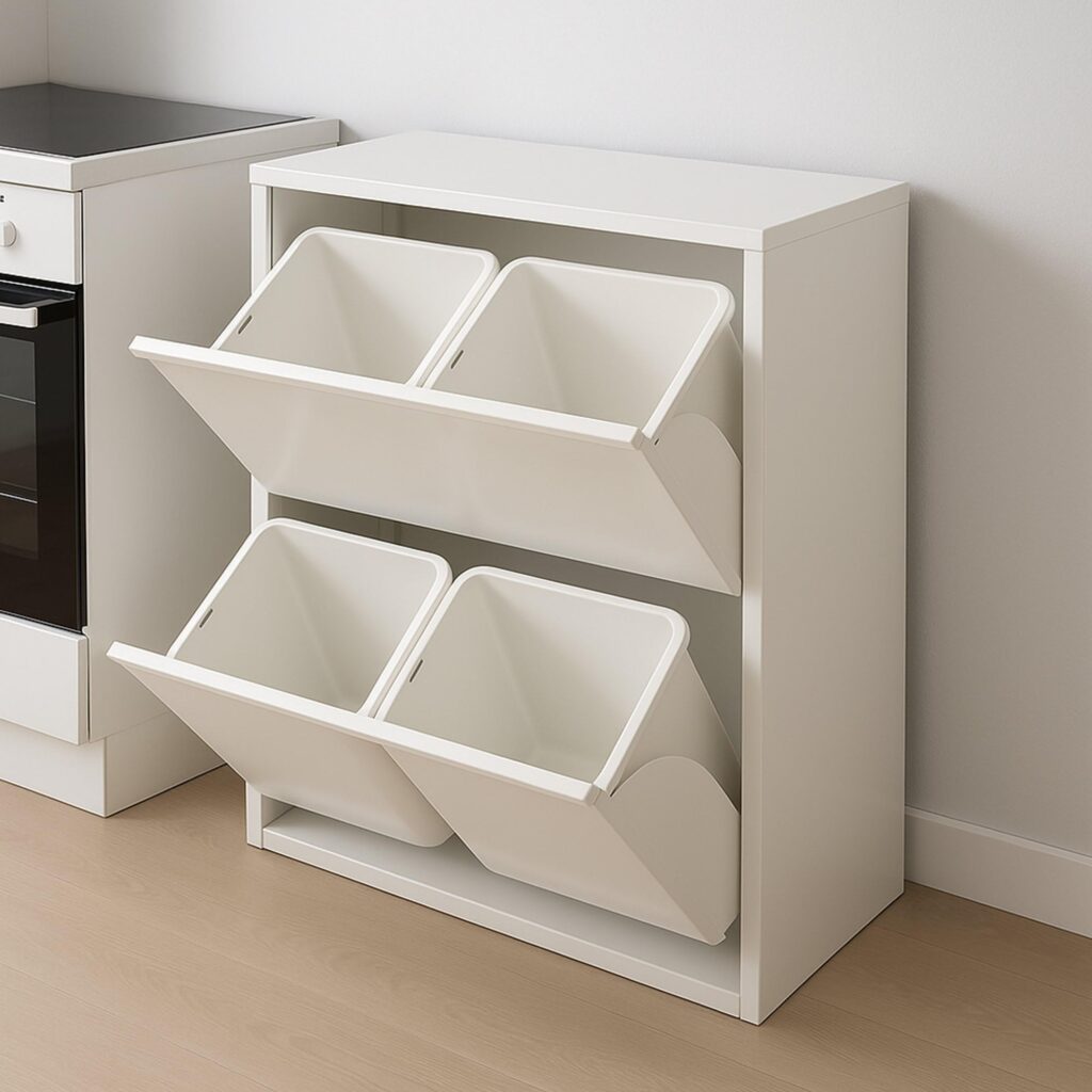 Dmora Pattumiera Achros, Cestino portarifiuti, Bidone per Raccolta differenziata, Mobile per Spazzatura, 60x25 h93 cm, Bianco