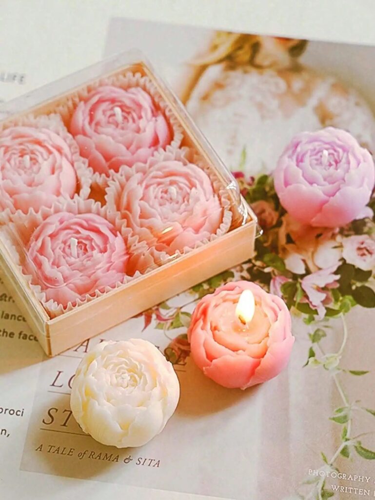 Set di 4 Candele Profumate Artigianali alla Rosa, Candele a Forma di Bouquet, Decorazione per la Casa, Ideali come Regalo per San Valentino