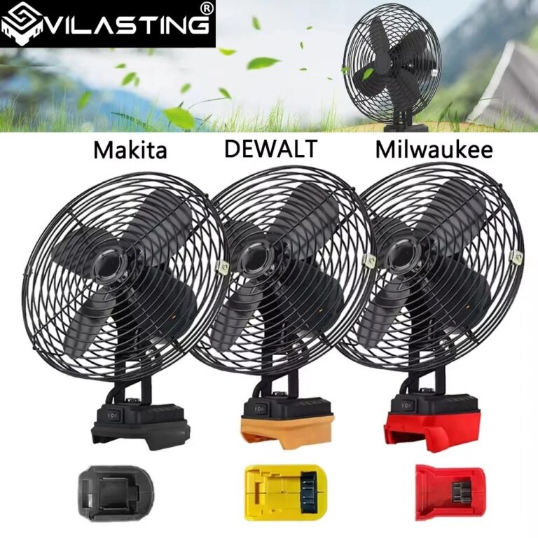 Ventilatore da campeggio 6/8In Pesca all'aperto Ventilatore portatile da tavolo senza fili in metallo Ventilatore a vento forte per Makita/Dewalt/Milwaukee 18V BatteryPin