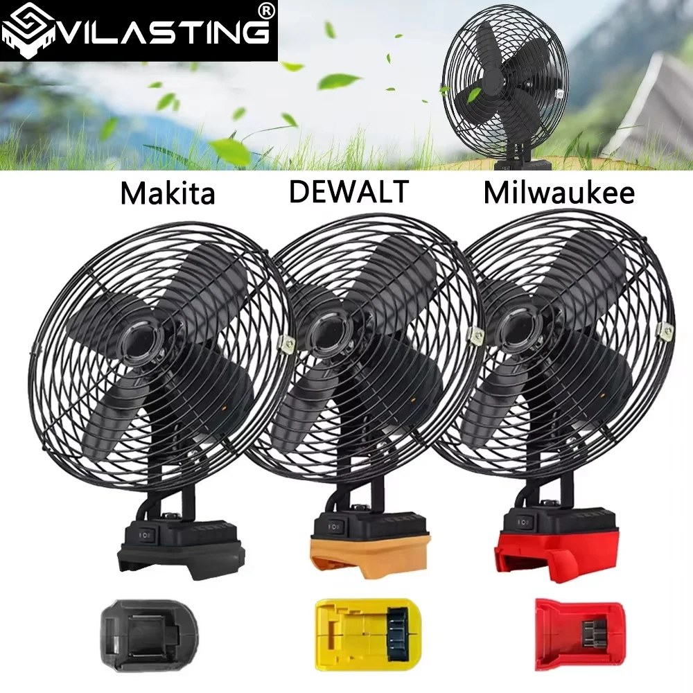 Ventilatore da campeggio 6/8In Pesca all'aperto Ventilatore portatile da tavolo senza fili in metallo Ventilatore a vento forte per Makita/Dewalt/Milwaukee 18V BatteryPin