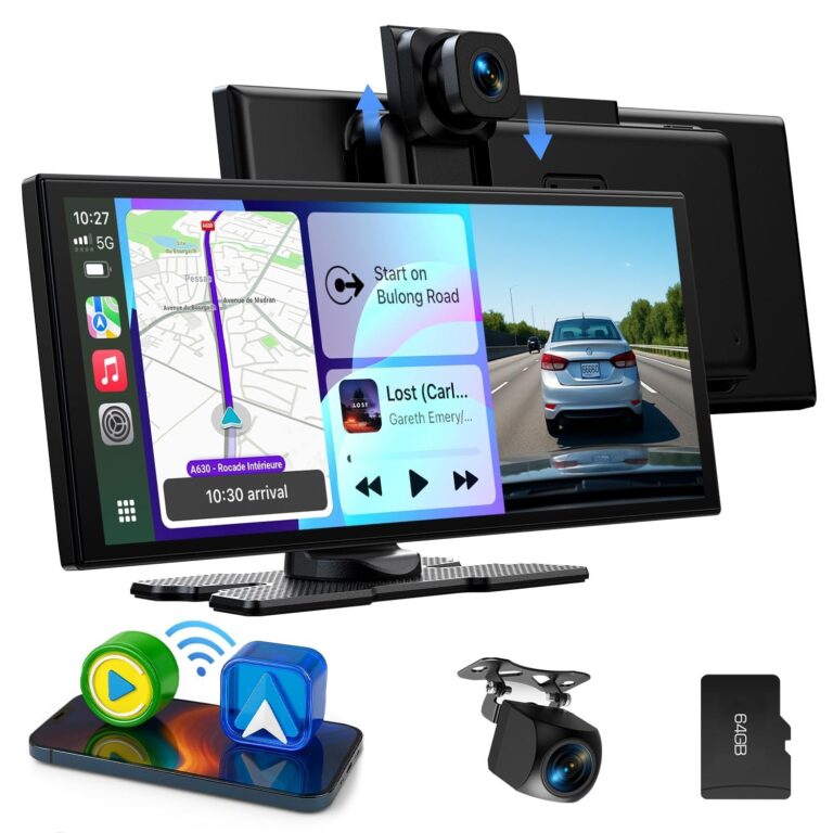 LAMTTO Wireless CarPlay Android Auto Display 10,25 Pollici Schermo per Auto Car Play con Dashcam Anteriore Posteriore 2,5K+1080P con Assistente Vocale Navigazione Bluetooth FM AUX…