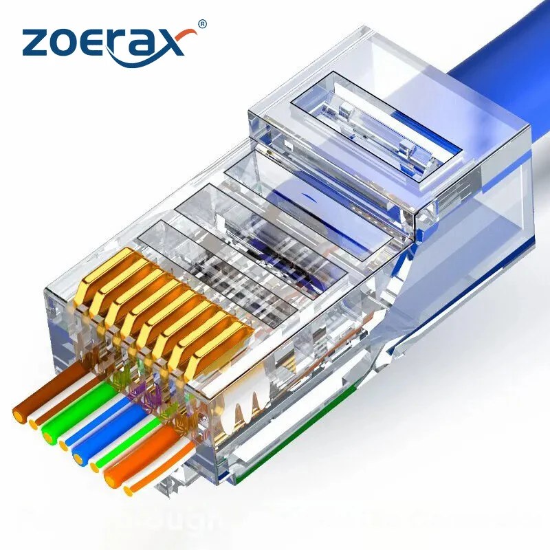 ZOERAX 50/100 PZ RJ45 Connettore passante 23AWG Cat6 Cat5e RJ45 Spine modulari Placcato oro 8P8C RJ45 Estremità