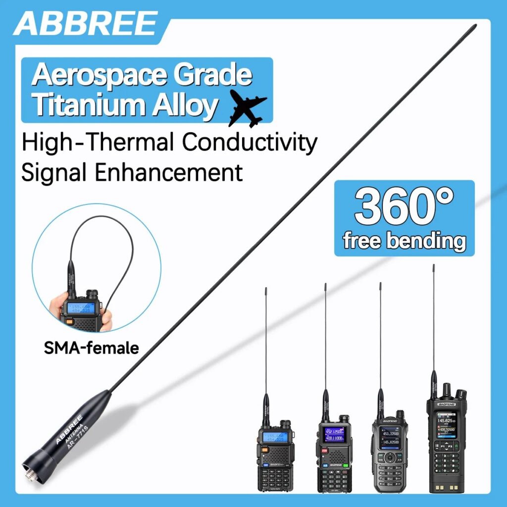 ABBREE AR-771S Antenna dual band in materiale SMA-femmina per aviazione + titanio per Quansheng UV-K6 TK11 Baofeng UV-5R UV-32 UV-21 PRO V2