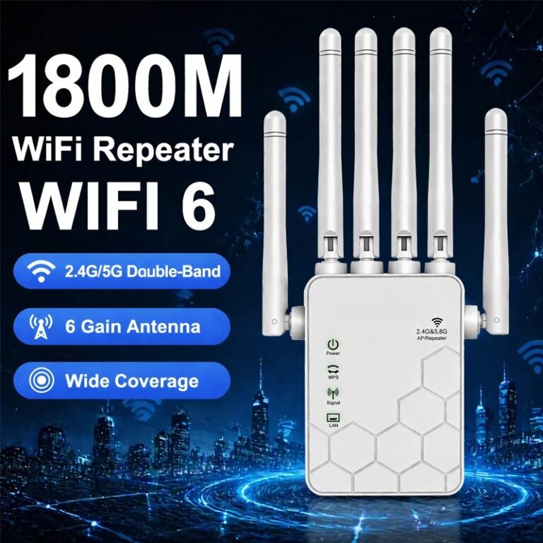 Amplificatore di Segnale WiFi Dual-Band 2.4GHz/5GHz, Velocità di Trasmissione 1800Mbps, Penetrazione Pareti, Ampia Copertura, Compatibile