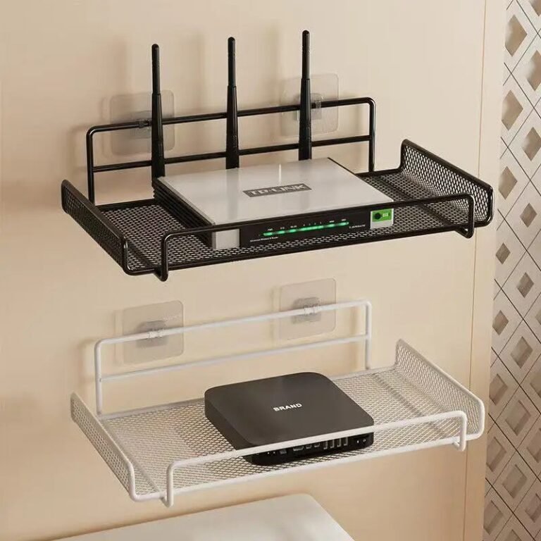 Mensola per Router in Acciaio Inox, Montaggio a Parete Senza Foratura, Organizzatore per WiFi per Casa, Bagno e Cucina
