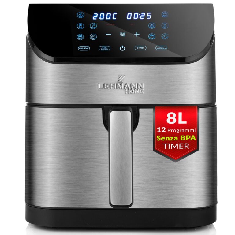 LEHMANN LEHMANN Friggitrice ad Aria XXL 8L con Divisorio Rimovibile, Air Fryer Doppia Zona Flessibile 1800 W, 12 Modalità Intelligenti & 76-200°C, Pannello Digitale, Lavabile in L…
