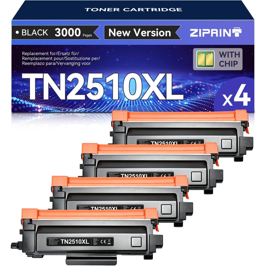 TN2510XL Confezione risparmio da 4 compatibile con Brother MFC-L2800DW | Resa di 12.000 pagine, Sostitutiva della Brother TN2510XL con MFC-L2827DW HL-2400DWE per aziende con eleva…