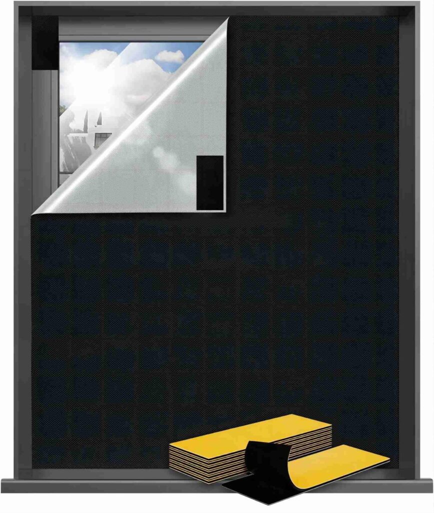 Oscuranti per Finestre - Senza Fori Tende Oscuranti per Interni 100% Oscurante, Oxford Pellicola Oscurante Vetro Finestre con Velcro,Portatile Tagliabile Tessuto Oscurante per Luc…