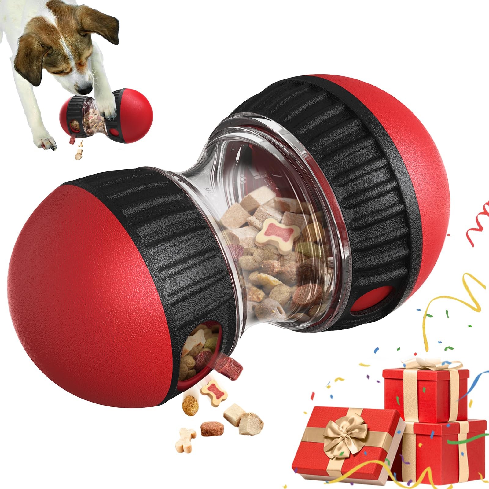 Dufuso Gioco di intelligenza per cani, mangiatoia lenta per cani che migliora la digestione, divertente gioco di occupazione per caniche distribuisce cibo - Rouge