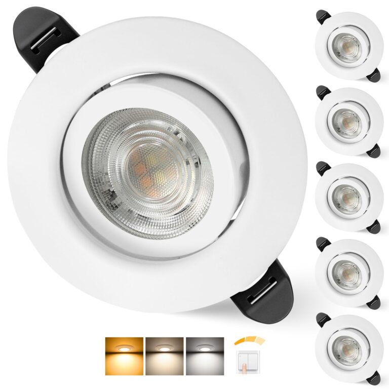 Aulaiyi 3CCT Faretti LED da Incasso per Cartongesso 230V Dimmerabile 68mm 5.5W IP44 Faretto Incasso Ultra Piatti Faretti LED Soffitto Ruotabile a 45° per Bagno, Set di 6 Bianco