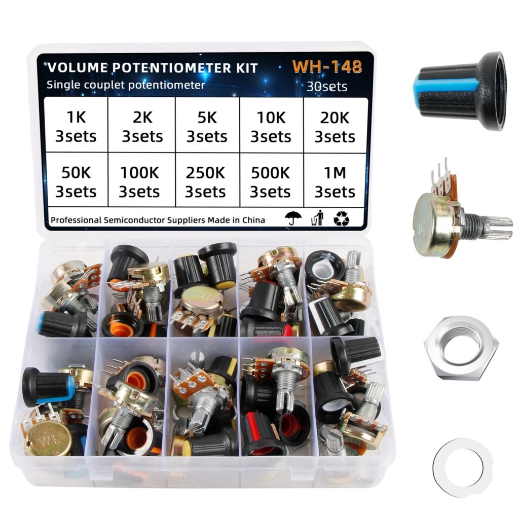 30 set WH148 Kit assortimento potenziometro Resistori variabili con dadi e rondelle 1k 10k 50k 500k 1M