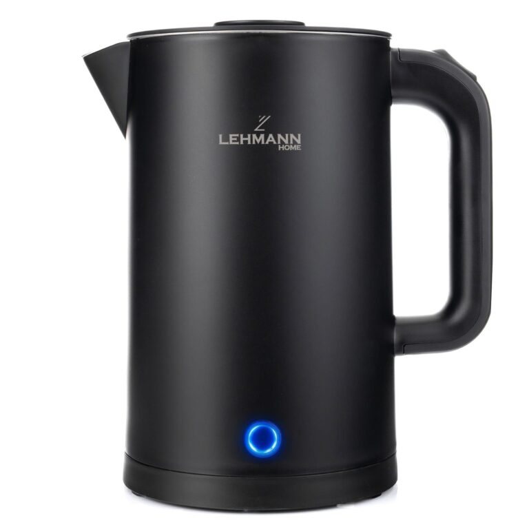 LEHMANN Bollitore Elettrico, 1,7L, 2200W, Riscaldamento Rapido, Design a Doppia Parete, Acciaio Inox, Base Girevole 360°, Spegnimento Automatico, BPA-free – per Tè, Caffè, Pappe,…