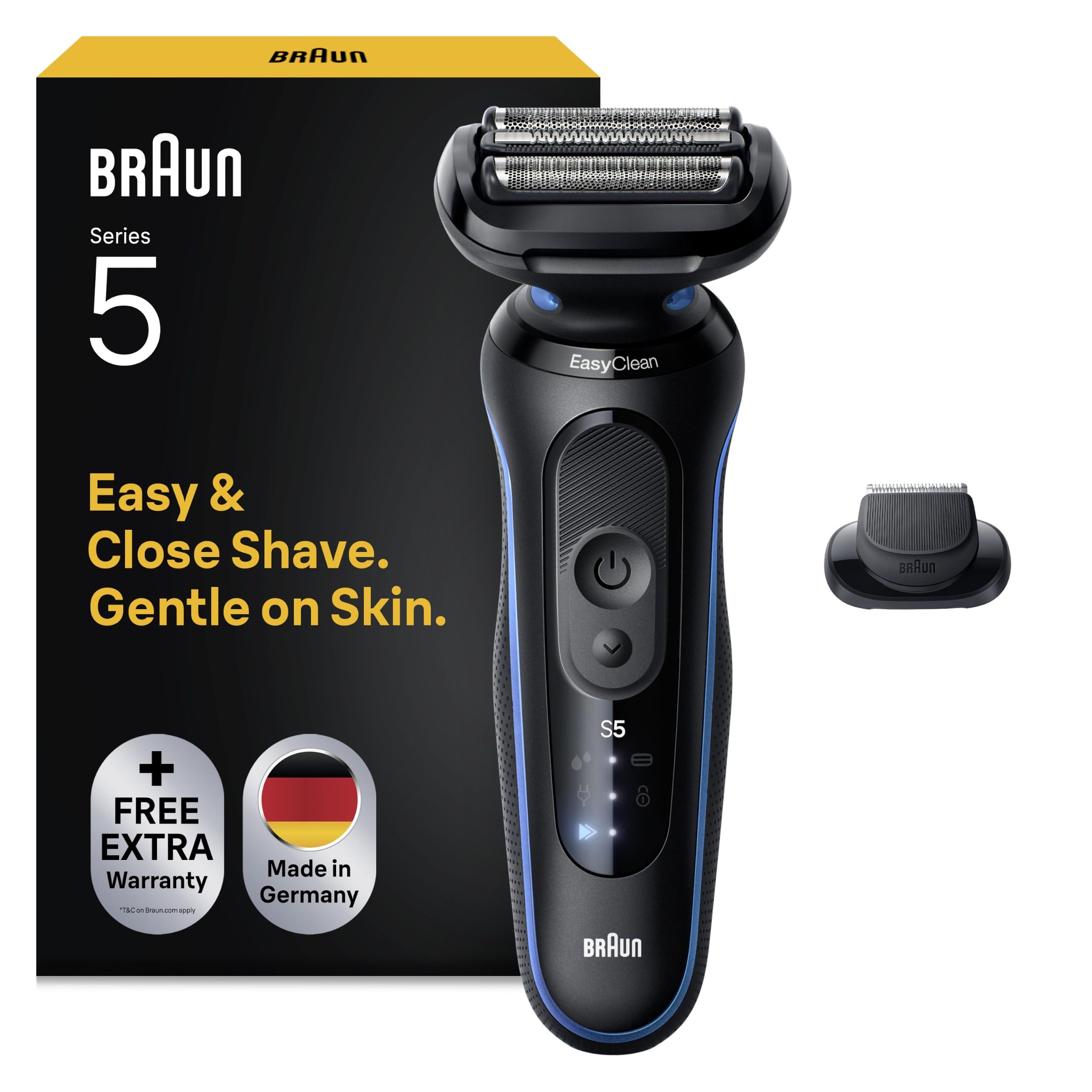 Braun Serie 5 Rasoio Elettrico Barba, 1 Accessorio, 52-B1200si, Blu | Regolabarba Uomo, 1 Accessorio, Rifinitore di Precisione, Rasoio Barba Impermeabile, Ricaricabile, 50 Min di…