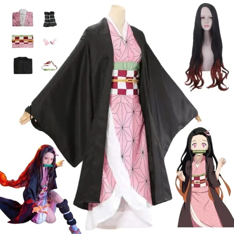 Kamado Nezuko Cosplay Kostuum Anime Kimono Kamado Nezuko Pruik Uniforme Halloween Vrouwen Kinderkleding