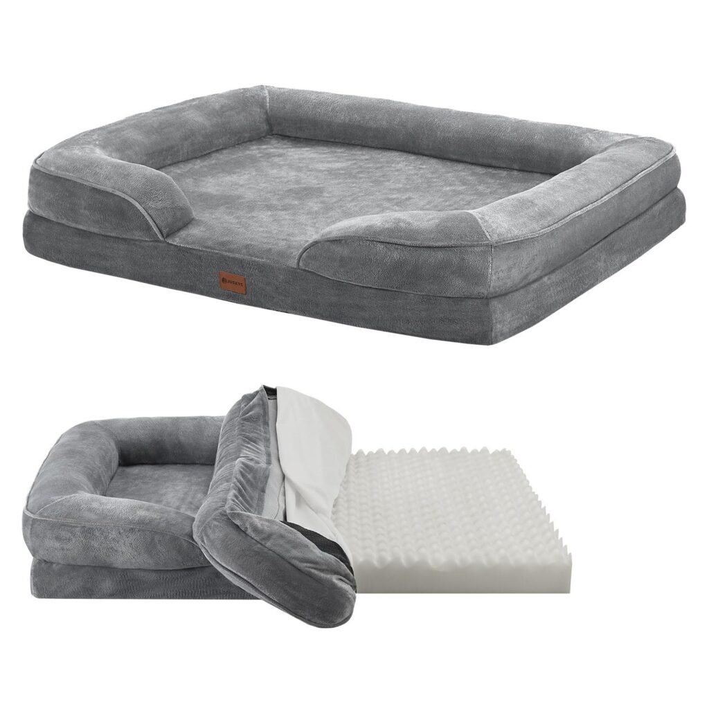 Juskys Cuccia per Cani Sheena XL ortopedica, lavabile e antiscivolo - 105 x 82 x 17 cm - Divano per cani morbido per cani di taglia grande grigi - Letto per animali