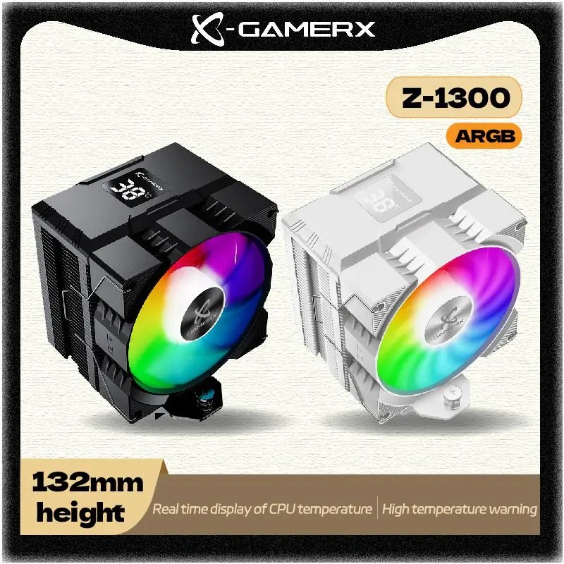 Power Train X-Gamerx Z-1300 9cm con Display Digitale della Temperatura, Dissipatore CPU a Quattro Tubi di Calore ARGB LGA1700 1200 115X AM4 AM5