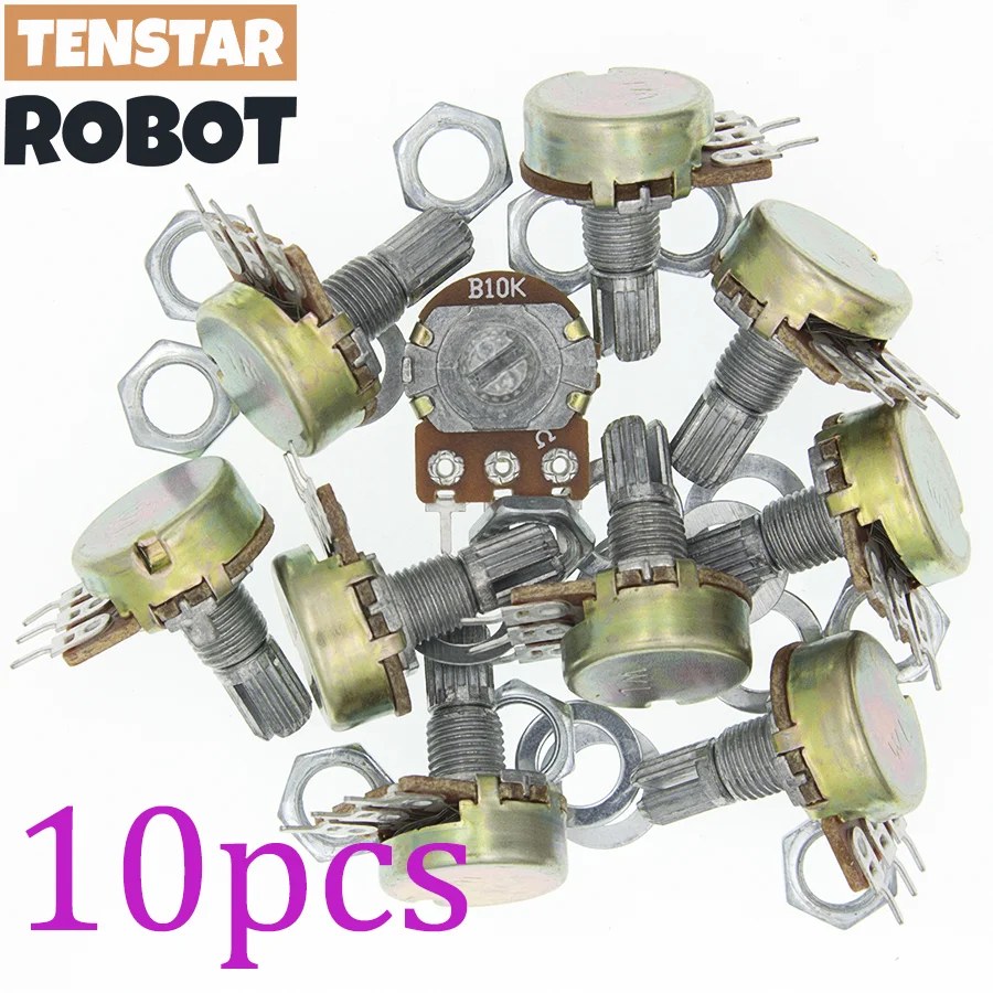 10 PZ WH148 B1K B10K B50K B100K B1M 3Pin Potenziometro Lineare 15mm Albero Con Dadi E Rondelle