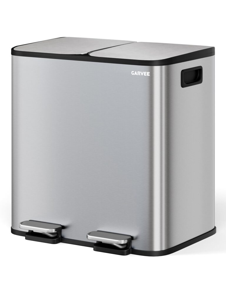 Garvee 2 x 15 L Bidone Cucina Doppio Scomparto Acciaio INOX, Pedale, Coperchi Soft-Close, Riciclo Rifiuti, Argento