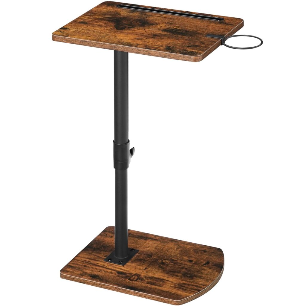 HOOBRO Tavolino a Forma di C Regolabile in Altezza, Tavolino Divano Rotazione 360°, con Portabicchieri Rimovibile e Slot per Tablet, Marrone Vintage e Nero EBF34SF01