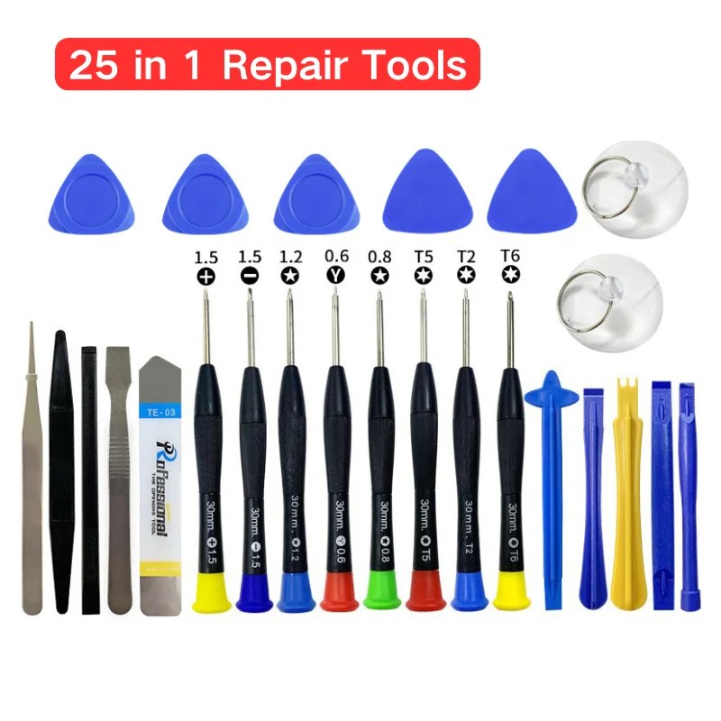 25 in 1 kit di strumenti di riparazione per telefono portatile set di cacciaviti di precisione strumenti di leva ventose per iPhone Samsung Xiaomi manutenzione del PC
