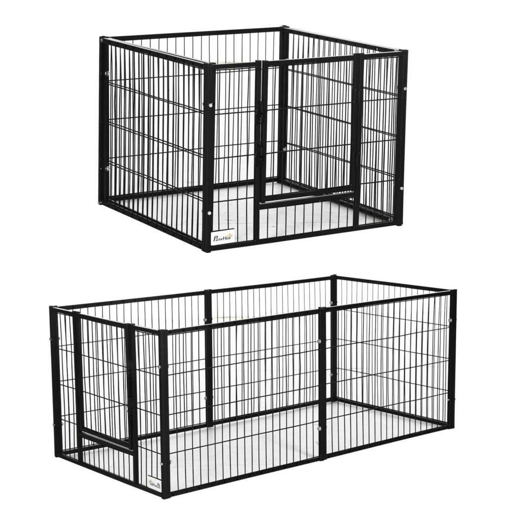 PawHut Recinto per Animali 6 Pannelli Regolabile 82.5-150x79x61cm Metallo | per Esterni e Interni