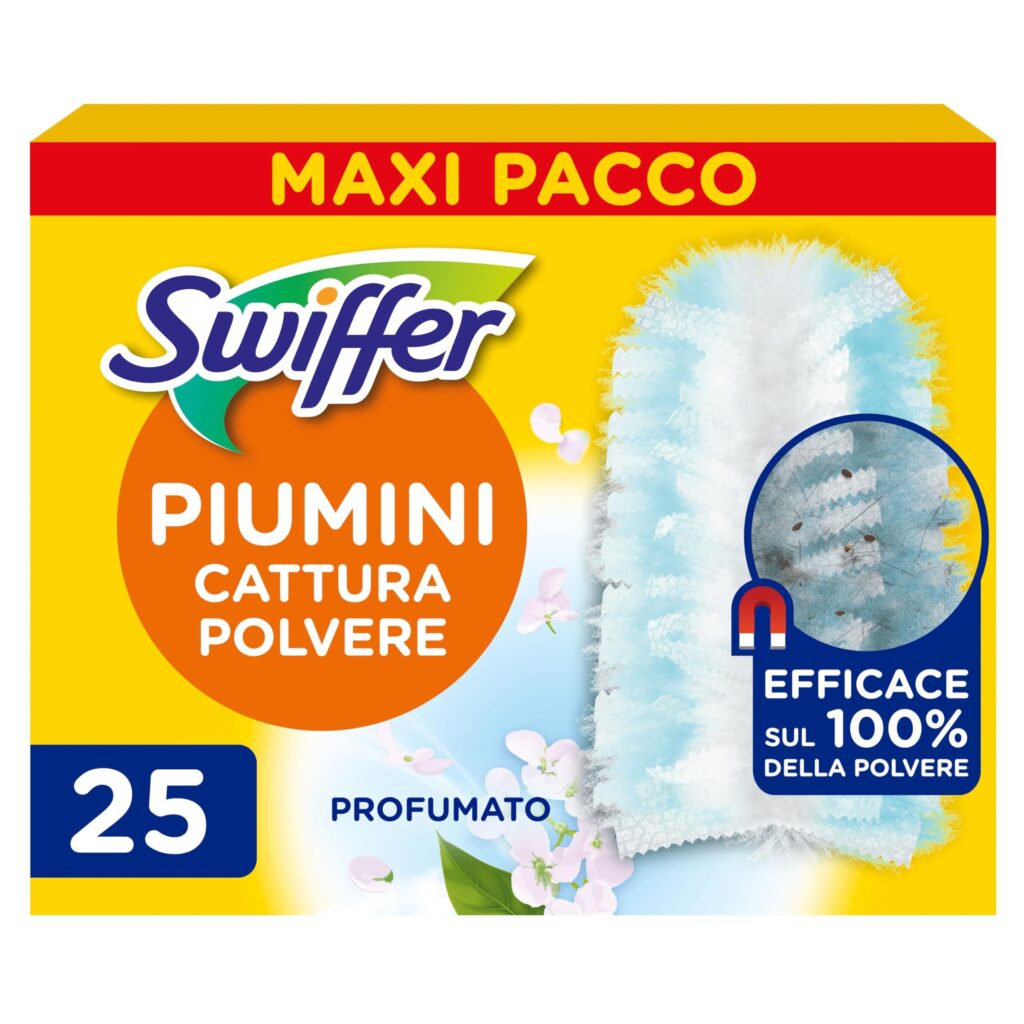 Swiffer Duster, Ricariche Piumini Catturapolvere, 25 Panni, Giga Pack | Cattura 3 Volte Più Polvere e Peli/Capelli Rispetto alla Scopa Tradizionale, Migliaia di Microfibre, Antiod…