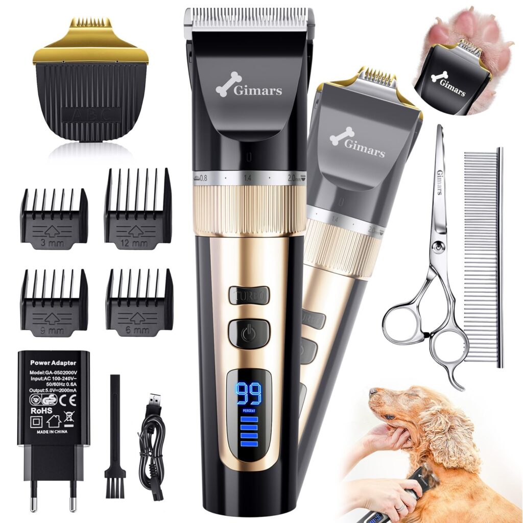 Gimars 4-in-1 Tosatrice Silenziosa per Cani Professionale, Rasoio per Cani 7000 RPM, Kit Toelettatura Animale Domestico Senza Fili, Tosatore Elettrica per Gatti Pelo Lungo Ricaric…