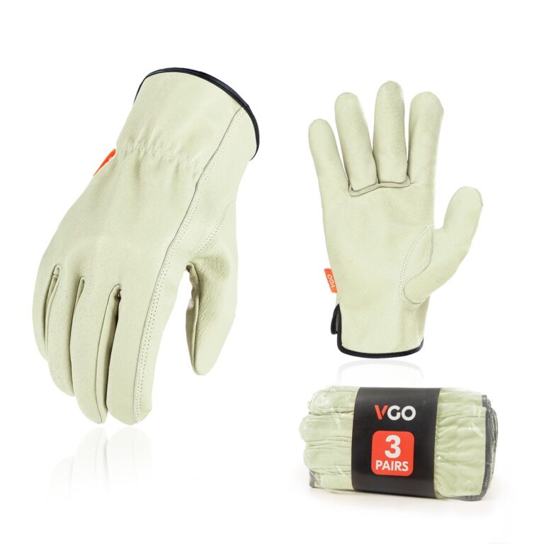 Vgo... 3 paia Guanti da Lavoro Uomo in Pelle di Maiale, Guanti Protettivi Sicurezza per Officina Lavoro Magazzino Edilizia, PA9501 (Taglia 8/M, Bianco, 3 paia)