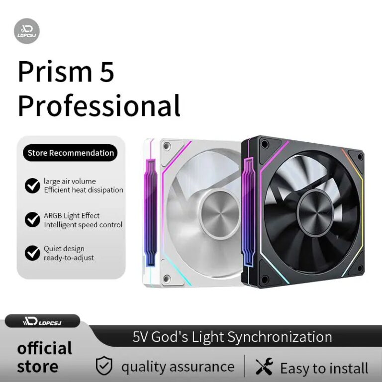 Ventola per Chassis Computer LDPCSJ OEM PRISM 5 PRO 12cm ARGB 4 Pin PWM Silenziosa 12V Grande Volume d'Aria 45.2CFM/600-1800RPM