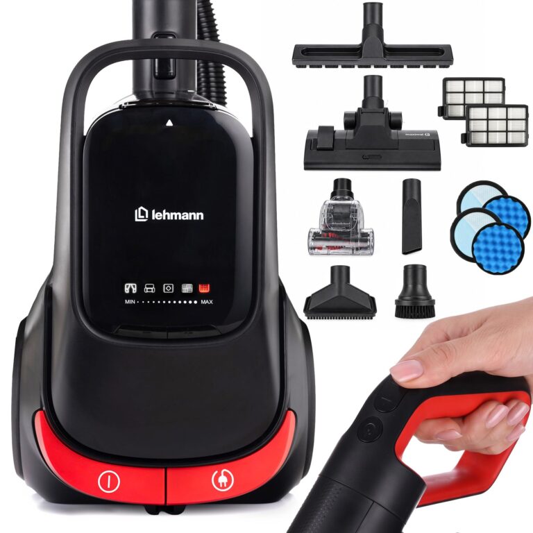 LEHMANN Aspirapolvere a Traino senza Sacco con Tecnologia di Controllo sull’impugnatura, Doppia Filtrazione & Filtro HEPA, Serbatoio 1,5 L, Compatto, Sistema Ciclonico, 4 Modalità…