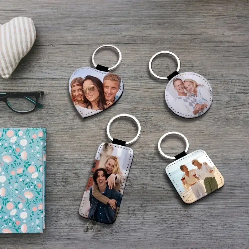 1 Portachiavi personalizzato con foto - Portachiavi rotondo in pelle PU personalizzato con stampa a sublimazione, regalo unico e personalizzato